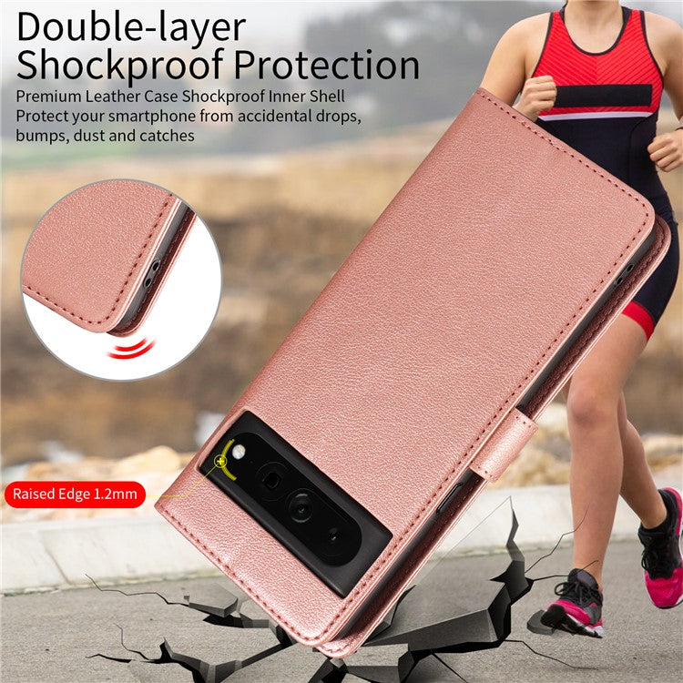 For Google Pixel 7 Pro 5G Leather Case Litchi Texture RFID Blocking Wallet Stand Phone Cover - Rose Gold