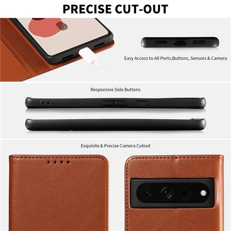 For Google Pixel 7 Pro 5G Leather Case Litchi Texture RFID Blocking Wallet Stand Phone Cover - Brown