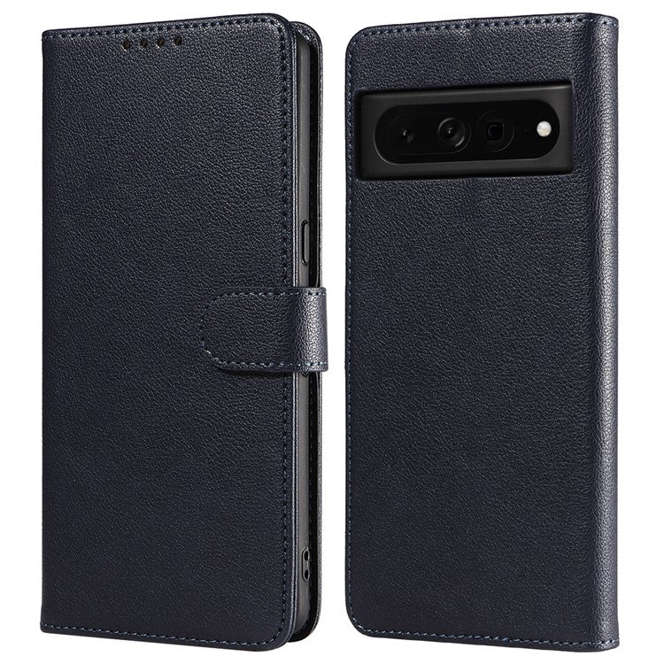 For Google Pixel 7 Pro 5G Leather Case Litchi Texture RFID Blocking Wallet Stand Phone Cover - Blue