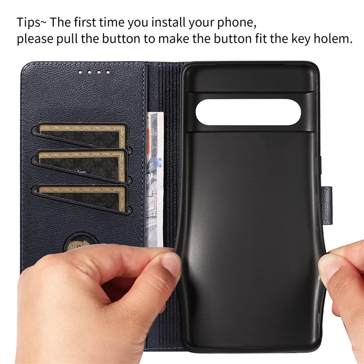 For Google Pixel 7 Pro 5G Leather Case Litchi Texture RFID Blocking Wallet Stand Phone Cover - Blue