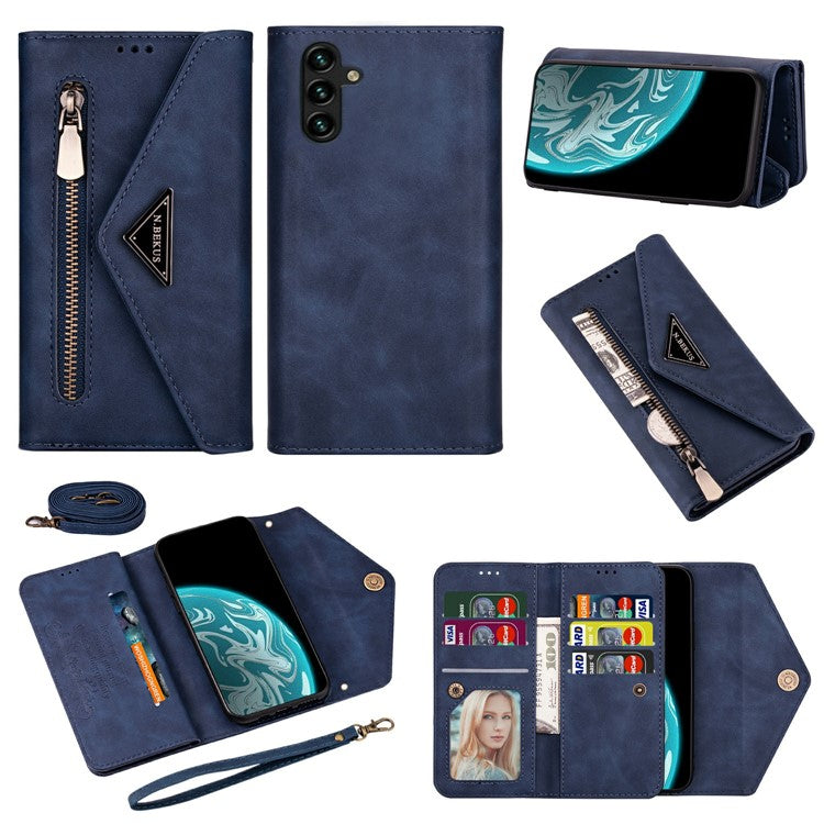 N.BEKUS For Samsung Galaxy S25+ Cases Skin-Touch Leather Wallet Phone Cover with Straps - Blue