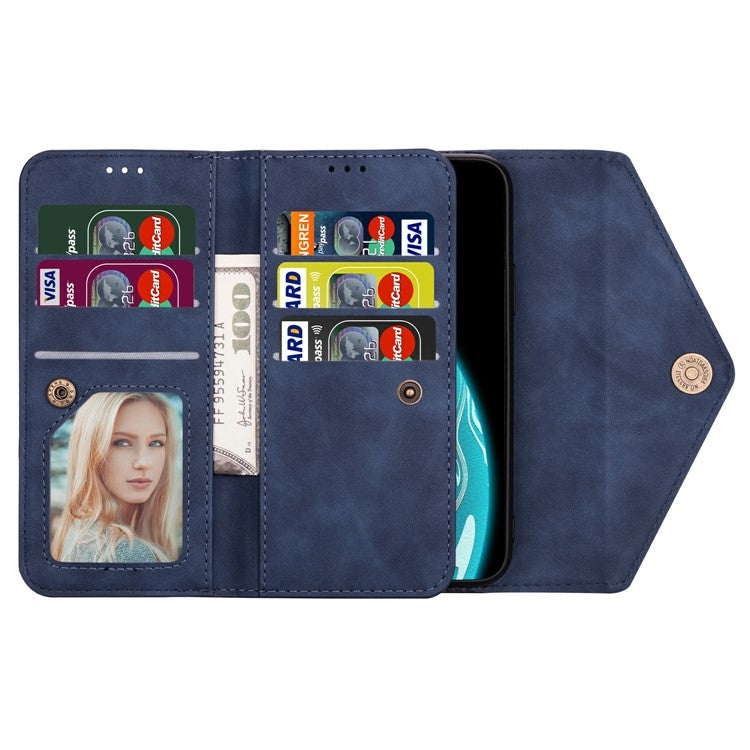 N.BEKUS For Samsung Galaxy S25+ Cases Skin-Touch Leather Wallet Phone Cover with Straps - Blue