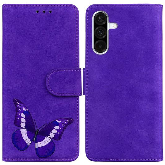 For Samsung Galaxy A26 5G Stand Case PU Leather Phone Cover Butterfly Printed - Purple