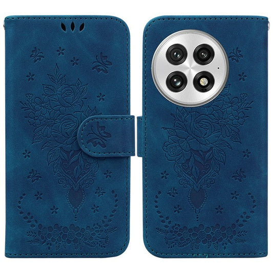 For OnePlus 13 Case PU Leather Wallet Phone Cover Butterfly Flower Imprint - Blue