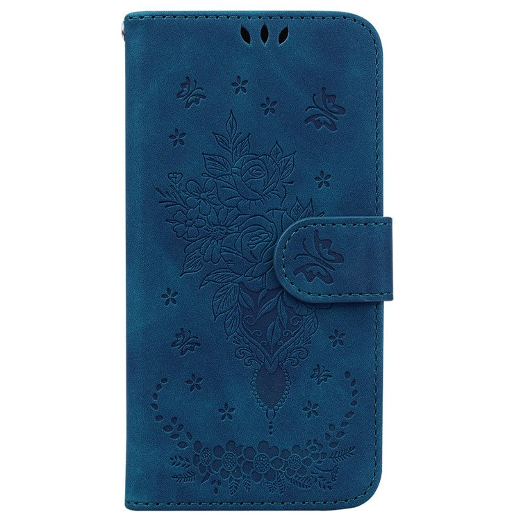 For OnePlus 13 Case PU Leather Wallet Phone Cover Butterfly Flower Imprint - Blue
