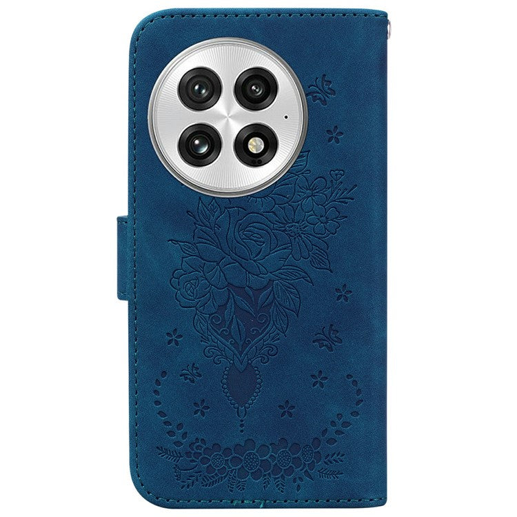 For OnePlus 13 Case PU Leather Wallet Phone Cover Butterfly Flower Imprint - Blue