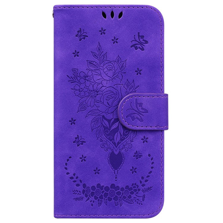 For OnePlus 13 Case PU Leather Wallet Phone Cover Butterfly Flower Imprint - Purple