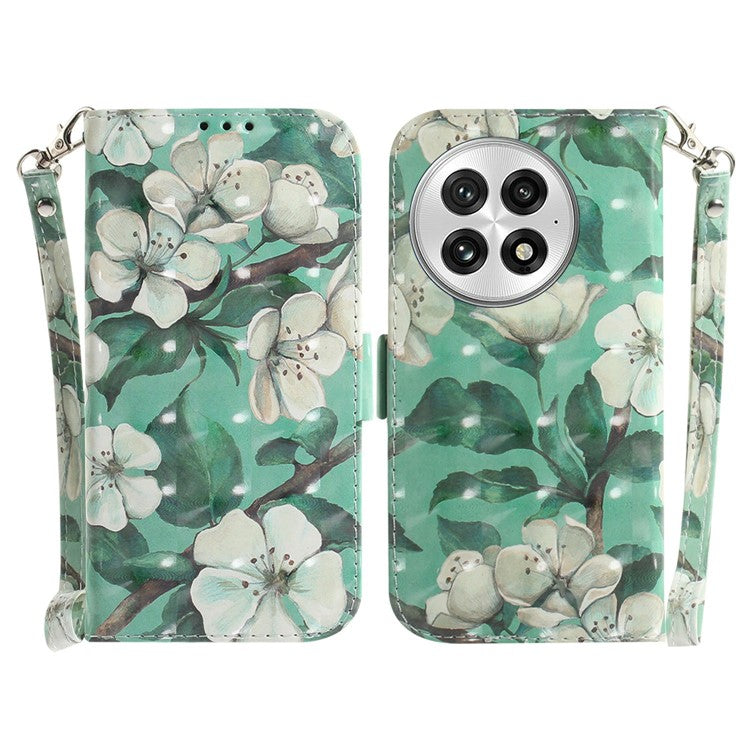 For OnePlus 13 Case Pattern Printing Leather Wallet Phone Cover - Watercolor Flowers