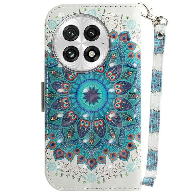 For OnePlus 13 Case Pattern Printing Leather Wallet Phone Cover - Peacock Wreath