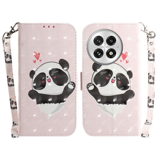 For OnePlus 13 Case Pattern Printing Leather Wallet Phone Cover - Love Heart Panda