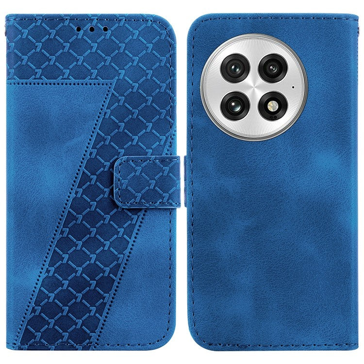 For OnePlus 13 Stand Case 7-Shaped Pattern Imprint Leather Phone Cover - Dark Blue