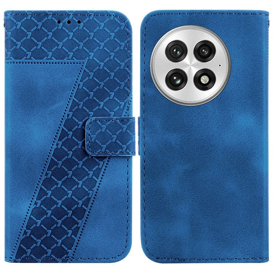 For OnePlus 13 Stand Case 7-Shaped Pattern Imprint Leather Phone Cover - Dark Blue