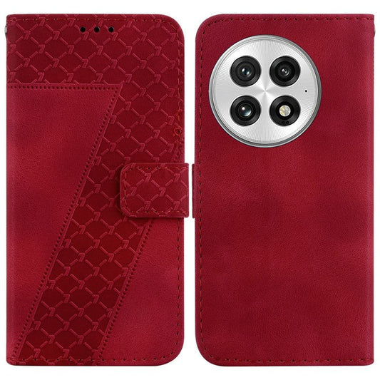 For OnePlus 13 Stand Case 7-Shaped Pattern Imprint Leather Phone Cover - Red