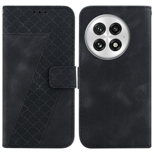 For OnePlus 13 Stand Case 7-Shaped Pattern Imprint Leather Phone Cover - Black