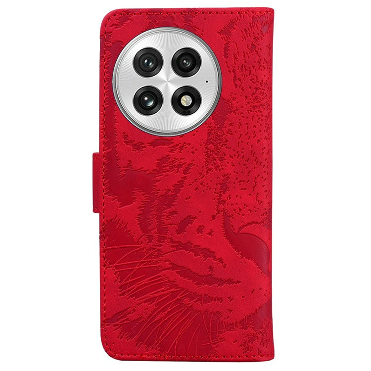 For OnePlus 13 Case Tiger Imprint Leather Wallet Phone Cover - Red