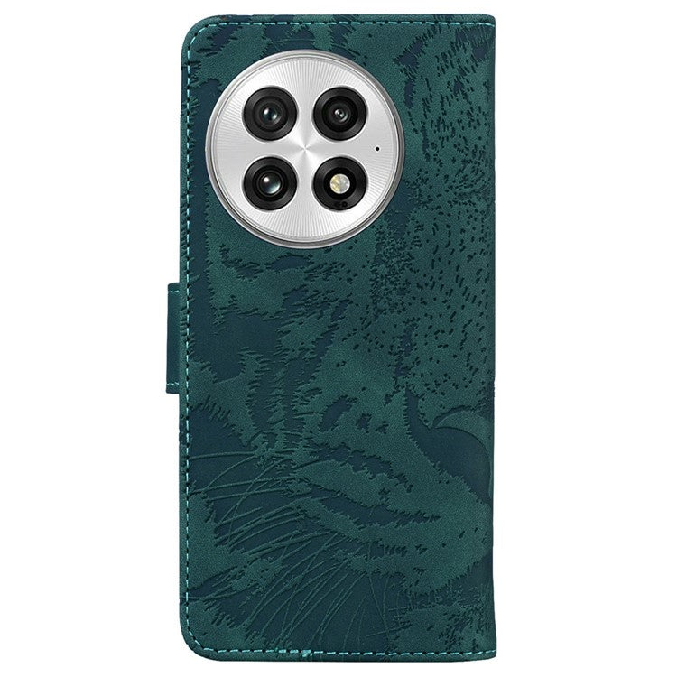 For OnePlus 13 Case Tiger Imprint Leather Wallet Phone Cover - Green