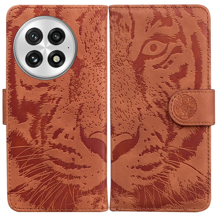 For OnePlus 13 Case Tiger Imprint Leather Wallet Phone Cover - Brown