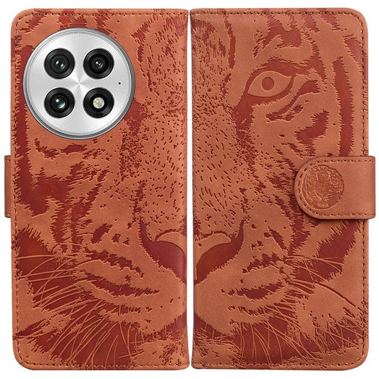 For OnePlus 13 Case Tiger Imprint Leather Wallet Phone Cover - Brown