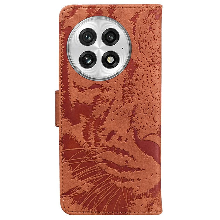 For OnePlus 13 Case Tiger Imprint Leather Wallet Phone Cover - Brown