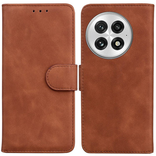 For OnePlus 13 Case Solid Color Leather Wallet Phone Cover - Brown