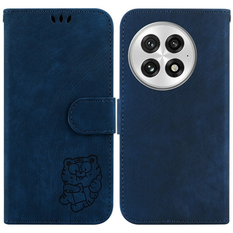 For OnePlus 13 Wallet Case Tiger Imprint Leather Shockproof Phone Cover - Dark Blue