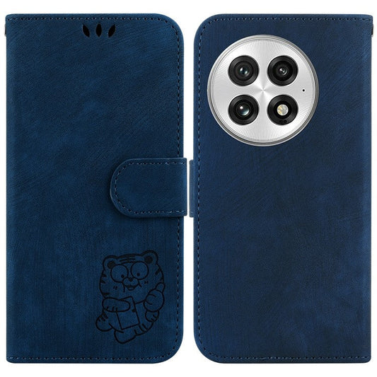 For OnePlus 13 Wallet Case Tiger Imprint Leather Shockproof Phone Cover - Dark Blue