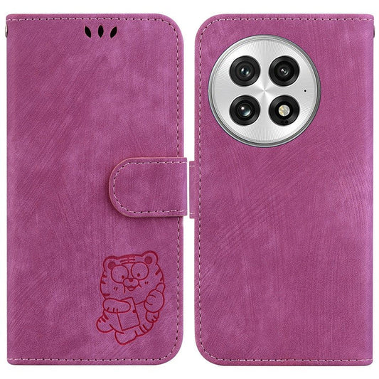 For OnePlus 13 Wallet Case Tiger Imprint Leather Shockproof Phone Cover - Rose