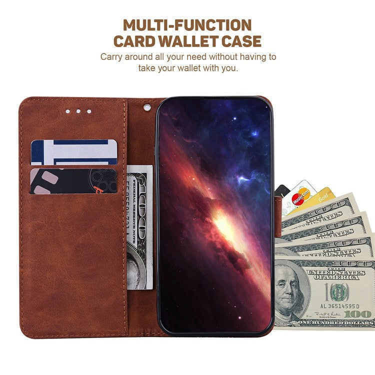 For OnePlus 13 Case Geometry Pattern Leather Wallet Phone Cover - Brown