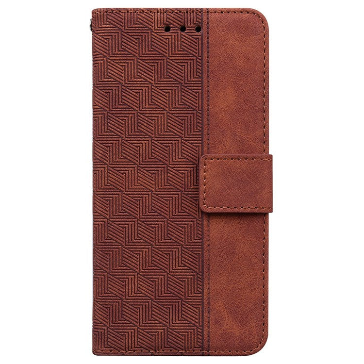 For OnePlus 13 Case Geometry Pattern Leather Wallet Phone Cover - Brown