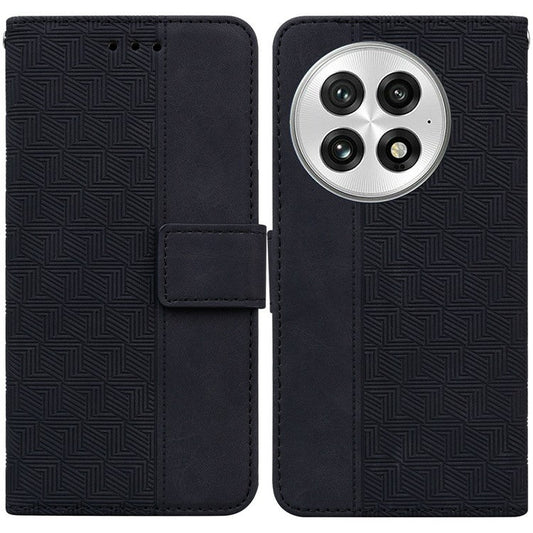 For OnePlus 13 Case Geometry Pattern Leather Wallet Phone Cover - Black