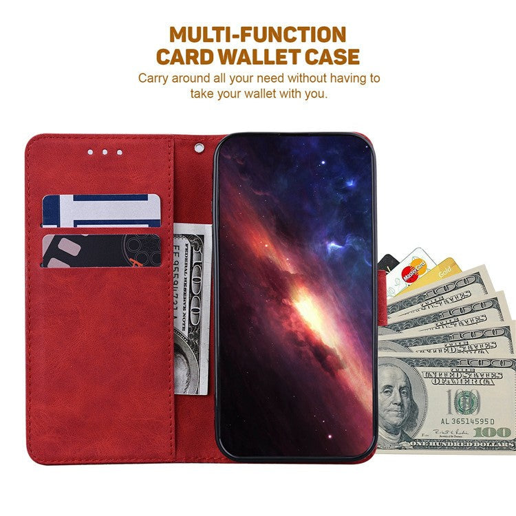 For OnePlus 13 Case Geometry Pattern Leather Wallet Phone Cover - Red