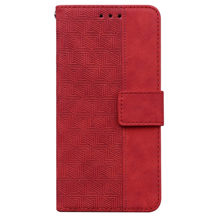 For OnePlus 13 Case Geometry Pattern Leather Wallet Phone Cover - Red