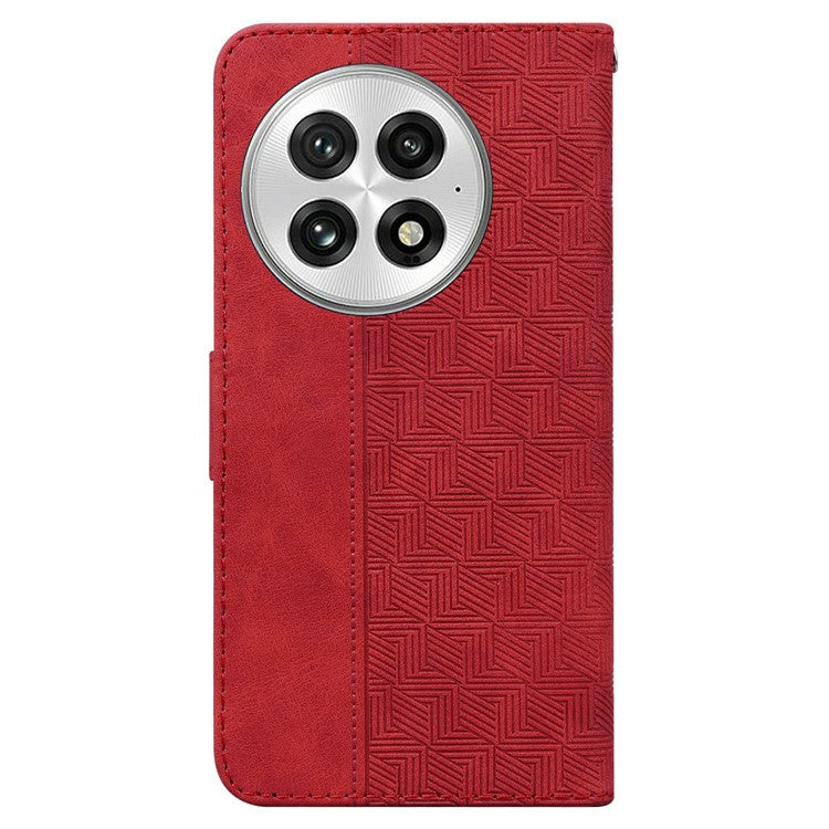 For OnePlus 13 Case Geometry Pattern Leather Wallet Phone Cover - Red