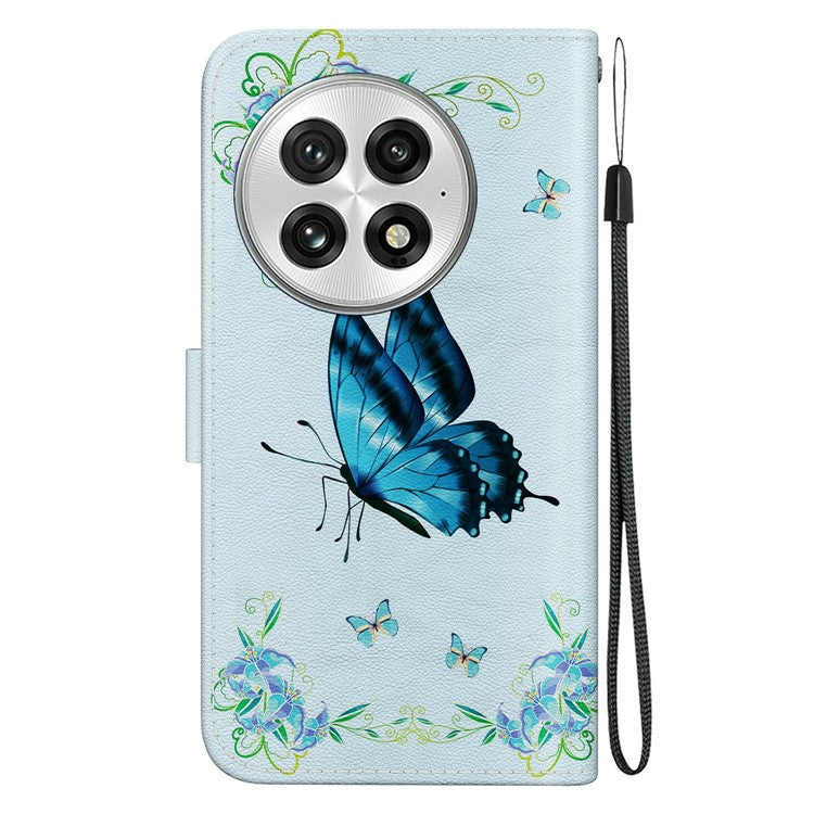 For OnePlus 13 Wallet Phone Case Anti-Drop Leather Flip Cover Pattern Printing - Blue Butterfly Flower