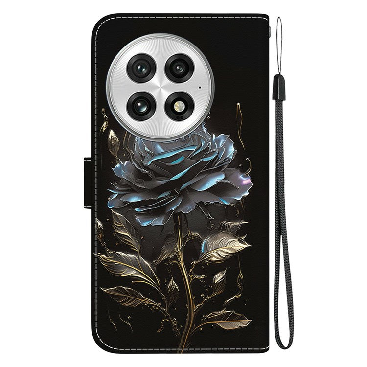 For OnePlus 13 Wallet Phone Case Anti-Drop Leather Flip Cover Pattern Printing - Black Rose