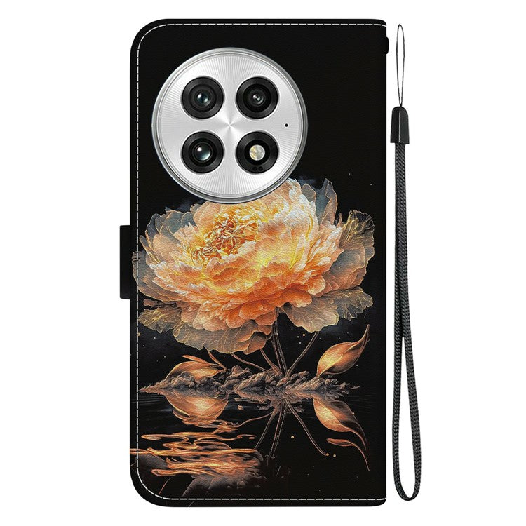 For OnePlus 13 Wallet Phone Case Anti-Drop Leather Flip Cover Pattern Printing - Gold Peony