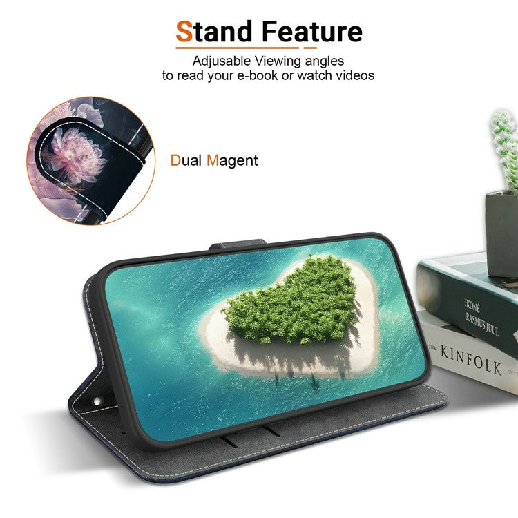 For OnePlus 13 Wallet Phone Case Anti-Drop Leather Flip Cover Pattern Printing - Purple Peony