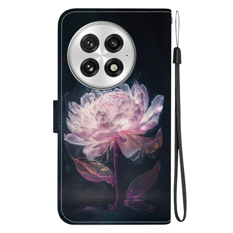 For OnePlus 13 Wallet Phone Case Anti-Drop Leather Flip Cover Pattern Printing - Purple Peony