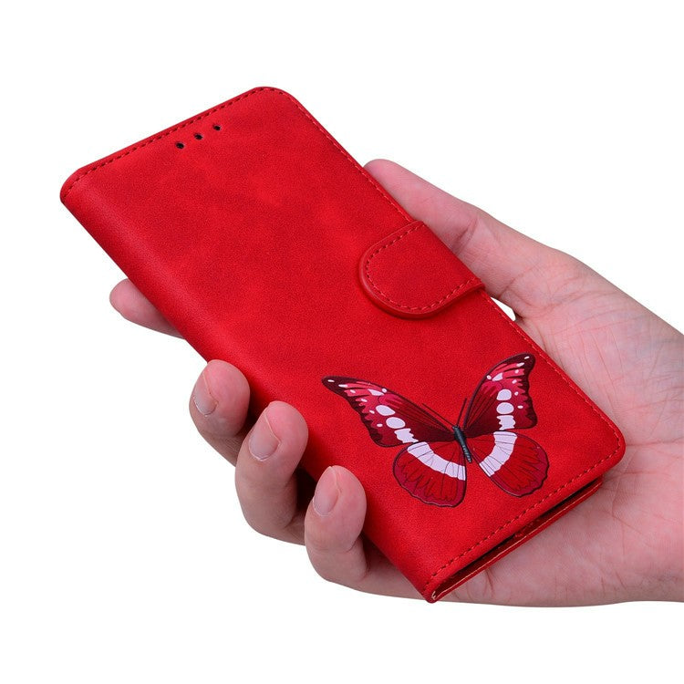For OnePlus 13 Stand Case PU Leather Phone Cover Butterfly Printed - Red