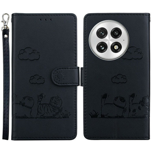 For OnePlus 13 Case RFID Blocking Kitten Pattern TPU+PU Leather Phone Cover - Black