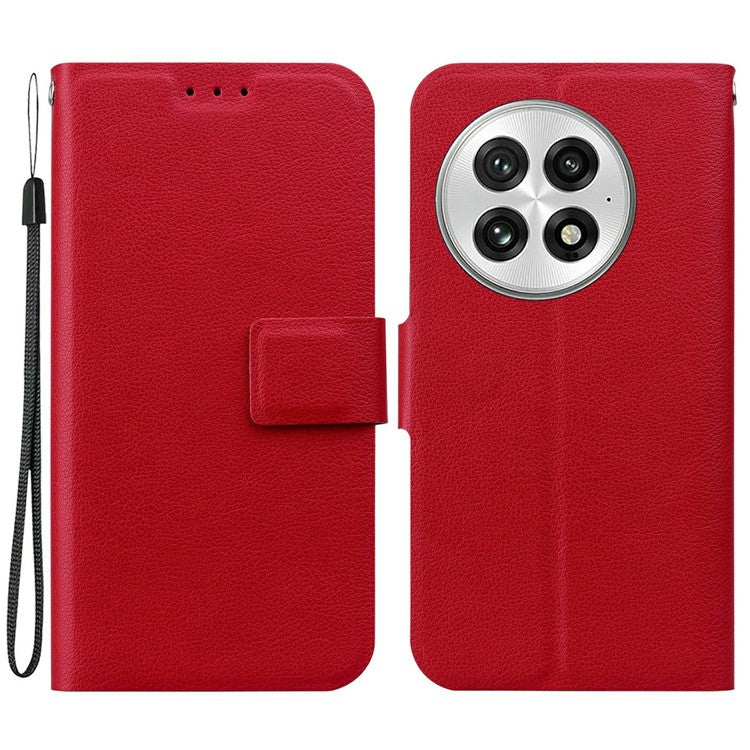 For OnePlus 13 Case Ultra-Thin PU Leather + TPU Phone Cover with Card Slot - Red