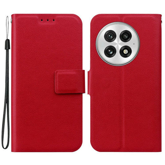 For OnePlus 13 Case Ultra-Thin PU Leather + TPU Phone Cover with Card Slot - Red