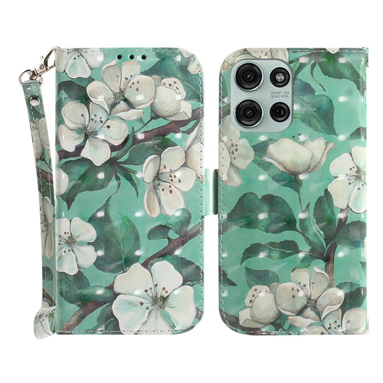For Motorola Moto G75 5G Case Pattern Printing Leather Wallet Phone Cover - Watercolor Flowers