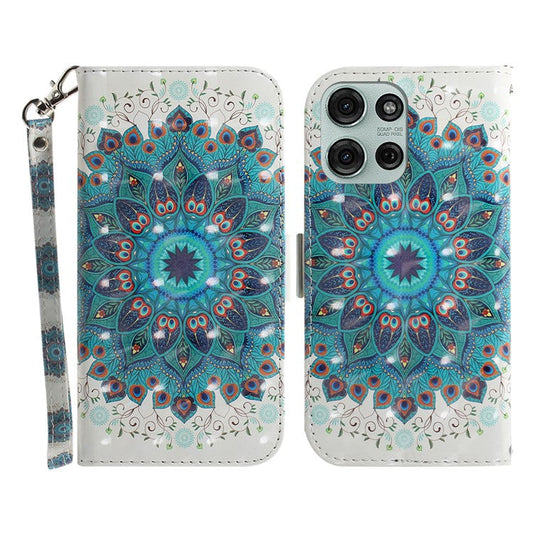 For Motorola Moto G75 5G Case Pattern Printing Leather Wallet Phone Cover - Peacock Wreath
