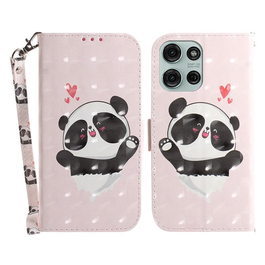 For Motorola Moto G75 5G Case Pattern Printing Leather Wallet Phone Cover - Love Heart Panda
