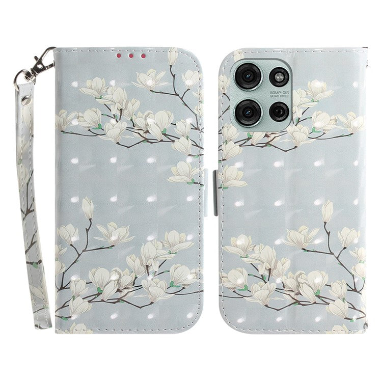 For Motorola Moto G75 5G Case Pattern Printing Leather Wallet Phone Cover - Magnolia