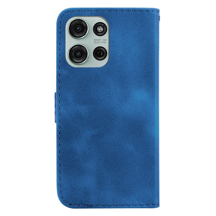 For Motorola Moto G75 5G Stand Case 7-Shaped Pattern Imprint Leather Phone Cover - Dark Blue