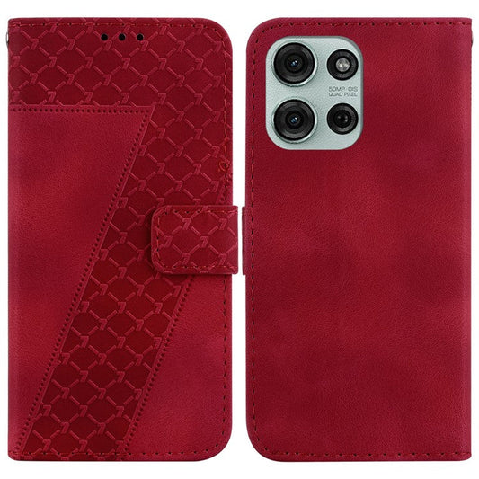 For Motorola Moto G75 5G Stand Case 7-Shaped Pattern Imprint Leather Phone Cover - Red
