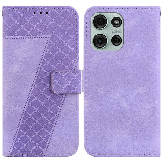 For Motorola Moto G75 5G Stand Case 7-Shaped Pattern Imprint Leather Phone Cover - Purple