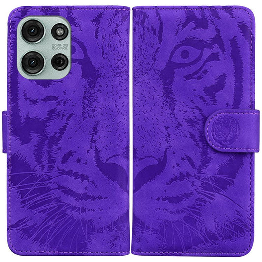 For Motorola Moto G75 5G Case Tiger Imprint Leather Wallet Phone Cover - Purple